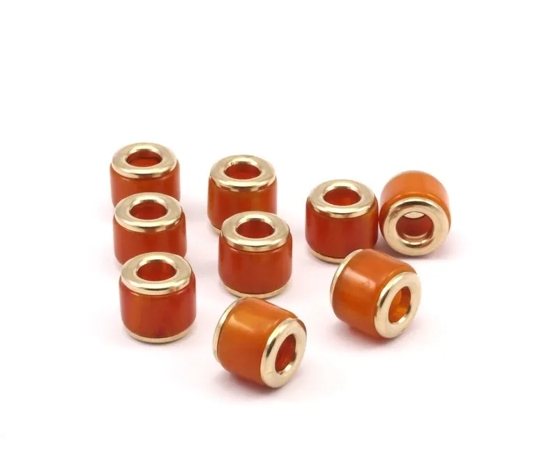 6 Brass Polyester Dark Orange Beads (13x12mm)  Hole Size 6mm  N2 T022