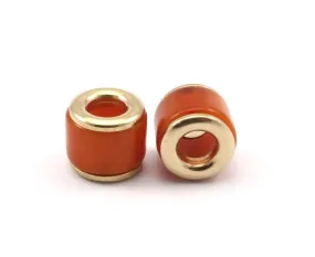 6 Brass Polyester Dark Orange Beads (13x12mm)  Hole Size 6mm  N2 T022