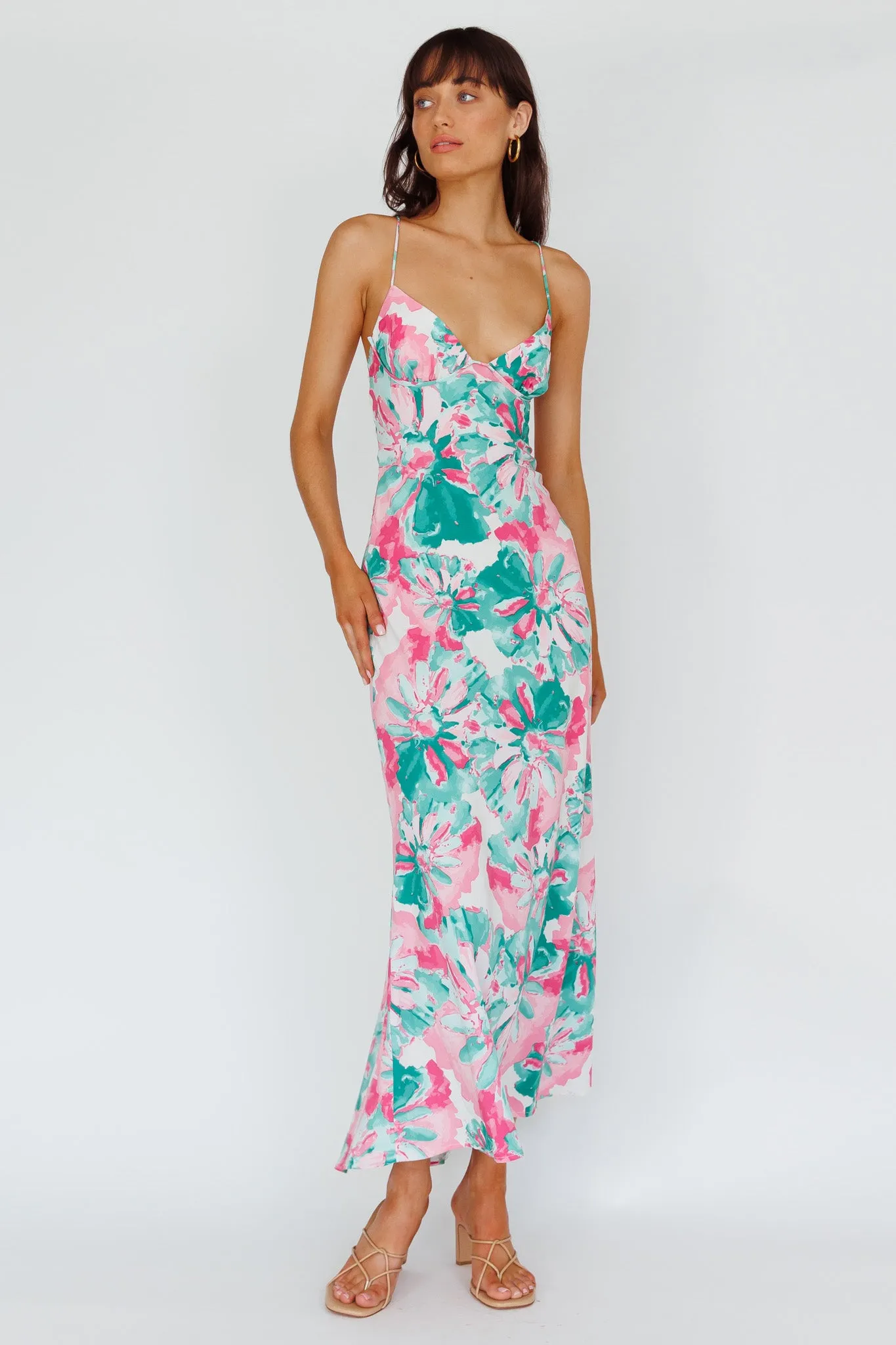 Alora Tie-Up Back Maxi Dress Flower Green