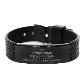 Badass Missionary Gifts, I'm Missionary not a magician, Sarcastic Black Shark Mesh Bracelet for Missionary Birthday Christmas for  Men, Women, Friends, Coworkers