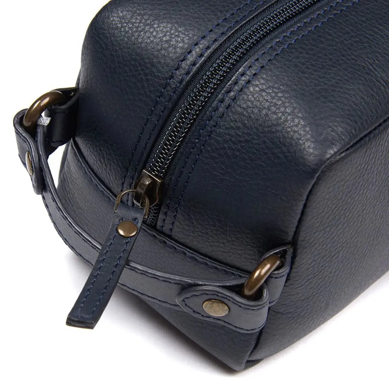 Barbour Compact Leather Wash Bag Navy