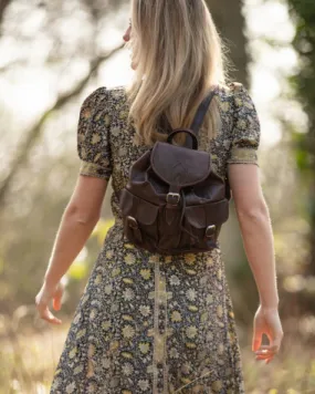 Berber Leather Small Leather Rucksack - Darkbrown