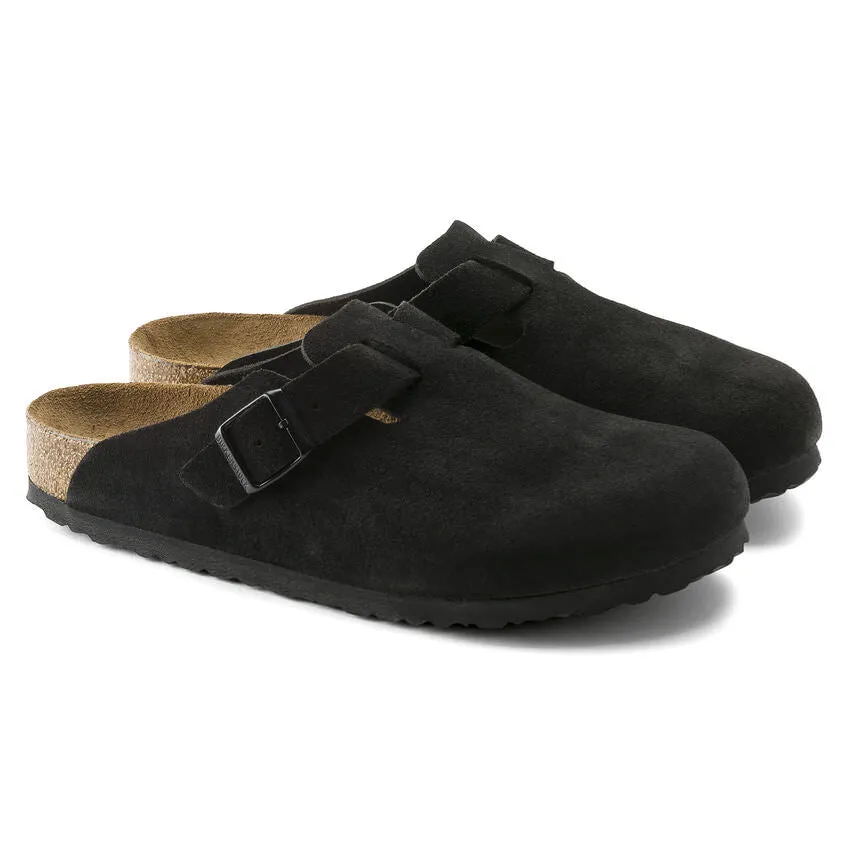 Birkenstock Boston, Regular Fit, Soft Footbed, Suede Leather, Black