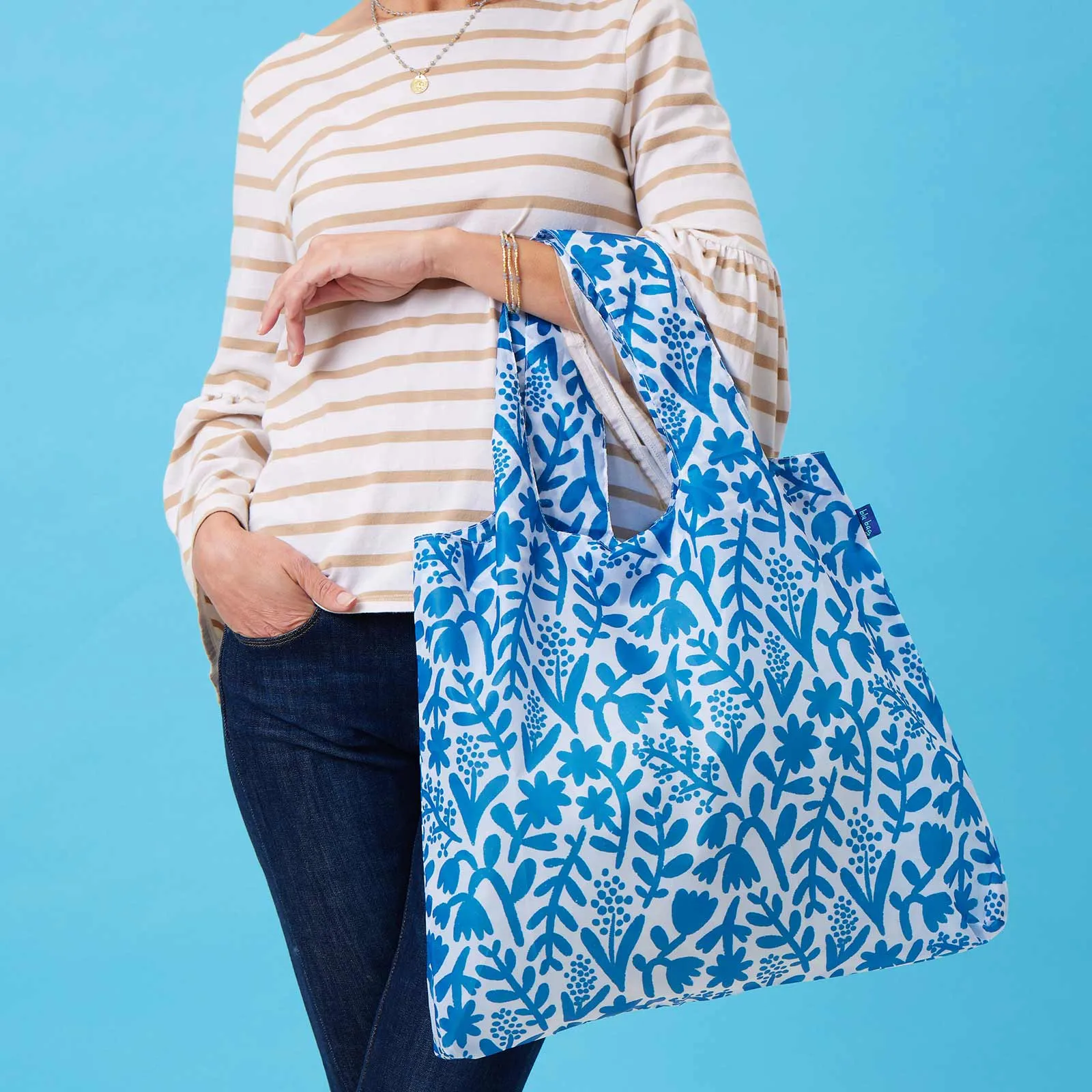 Botanical Blu Bag Reusable Shopping Bag - Machine Washable