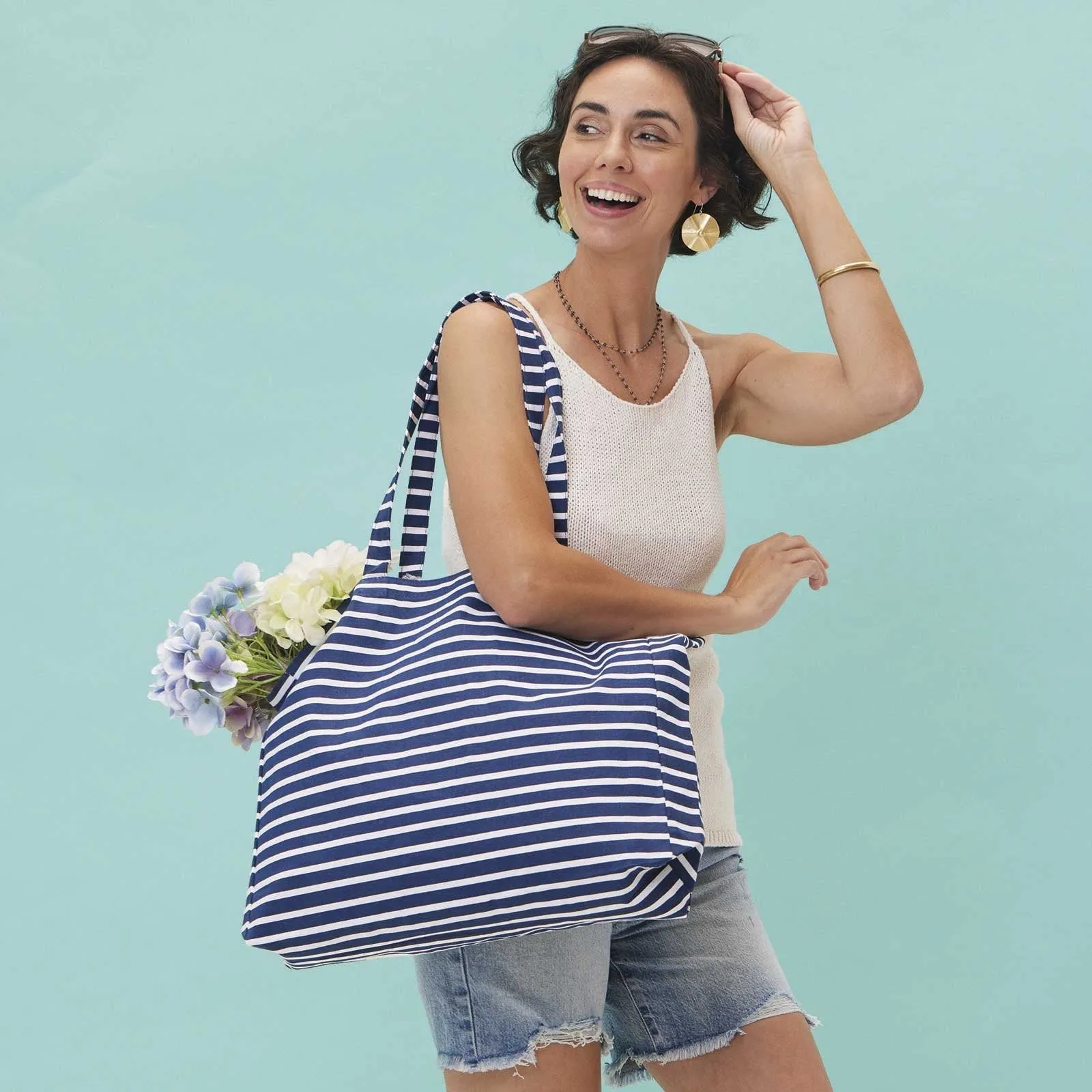 Breton Stripe Little Shopper Tote Bag - 100% Cotton