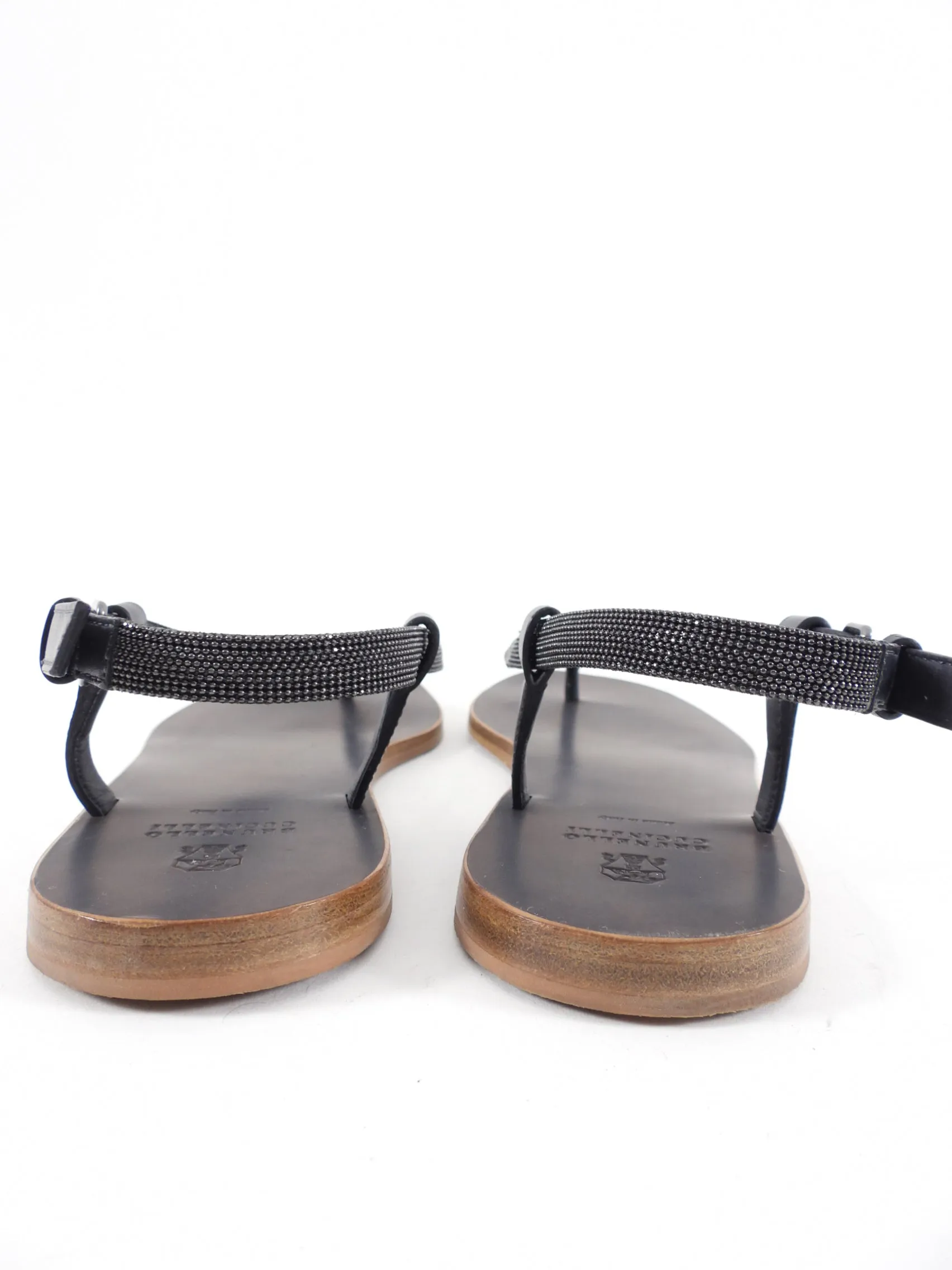 Brunello Cucinelli Dark Grey Monili Flat Sandals - 38.5