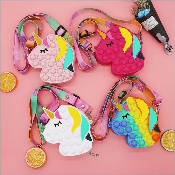 Clearance Sale! Adorable Unicorn Pop It Messenger Bag for Kids - Sensory Toy & Bubble Fidget Fun!