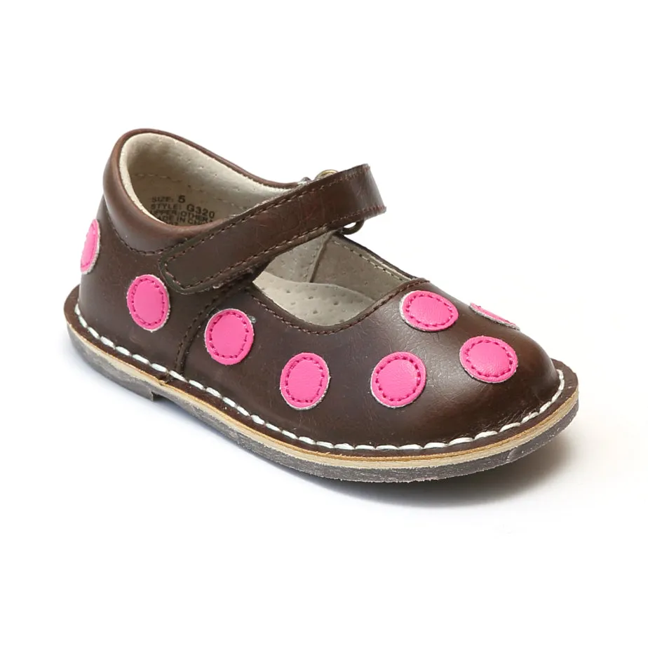 FINAL SALE - Angel Girls G320 Polka Dot Leather Mary Janes