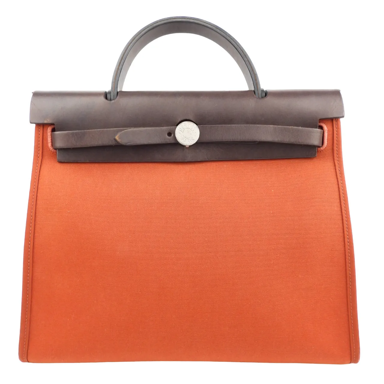 Hermes Herbag Zip 31 Rust Orange Toile Canvas and Brown Vache Hunter Leather SHW