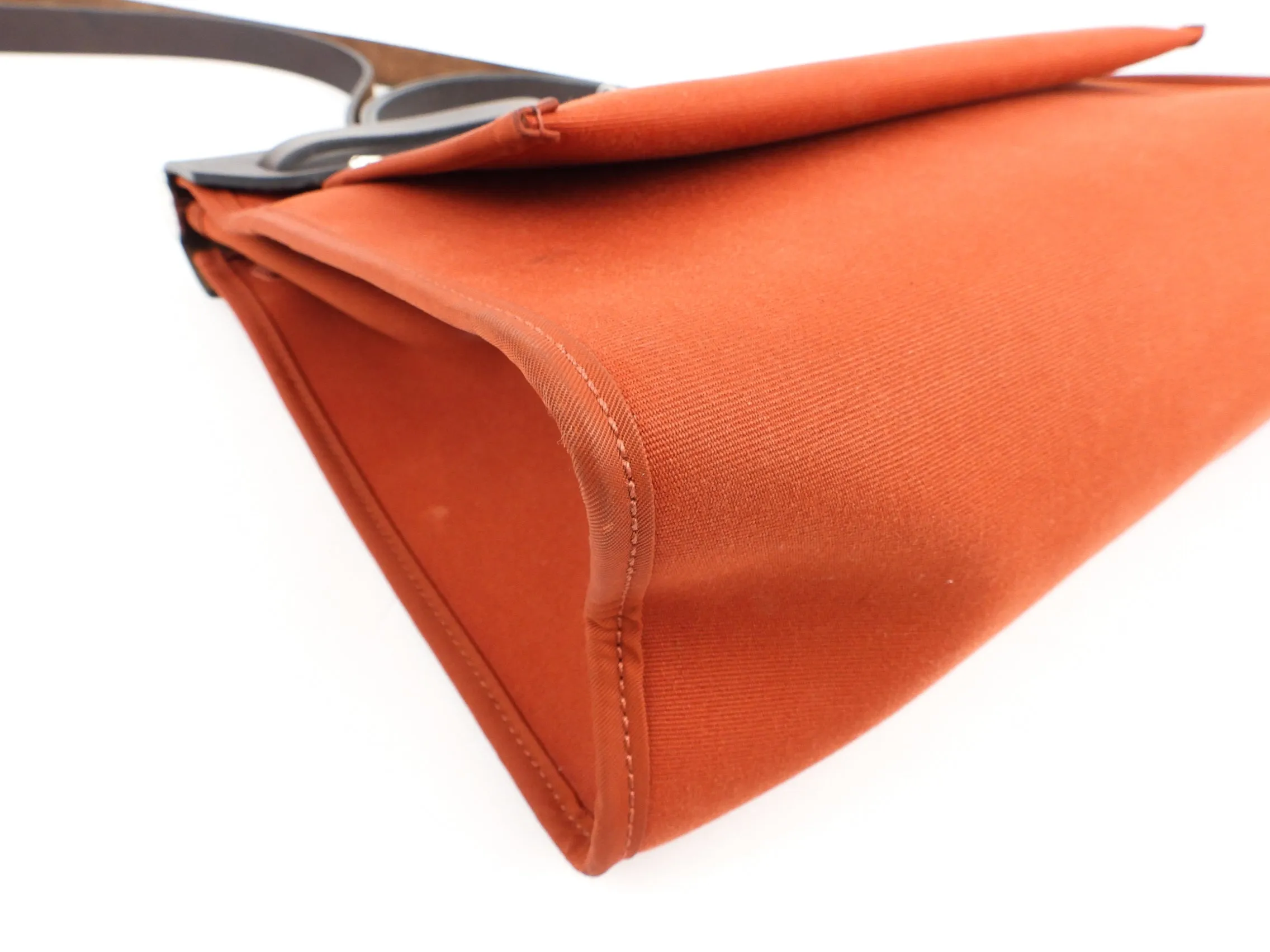 Hermes Herbag Zip 31 Rust Orange Toile Canvas and Brown Vache Hunter Leather SHW