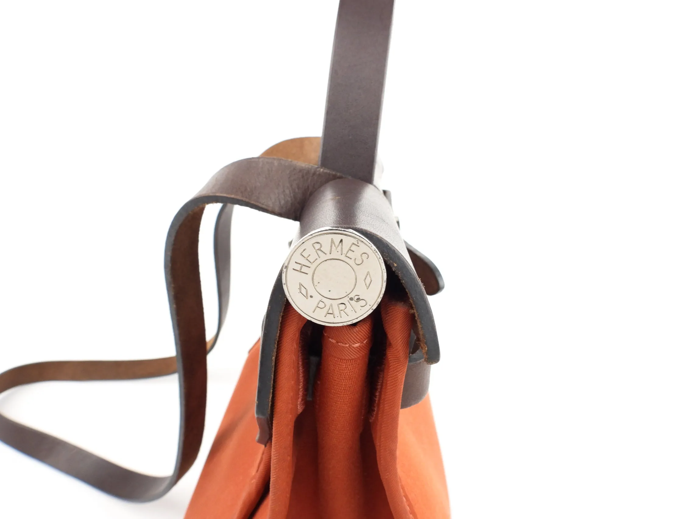 Hermes Herbag Zip 31 Rust Orange Toile Canvas and Brown Vache Hunter Leather SHW