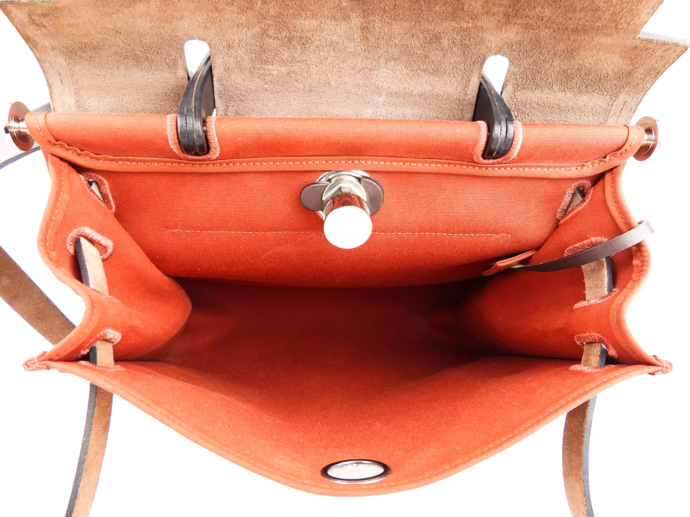 Hermes Herbag Zip 31 Rust Orange Toile Canvas and Brown Vache Hunter Leather SHW