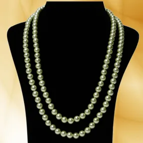 Imeora Green 8mm Double Line Shell Pearl Necklace With 10mm Green Shell Pearl Studs