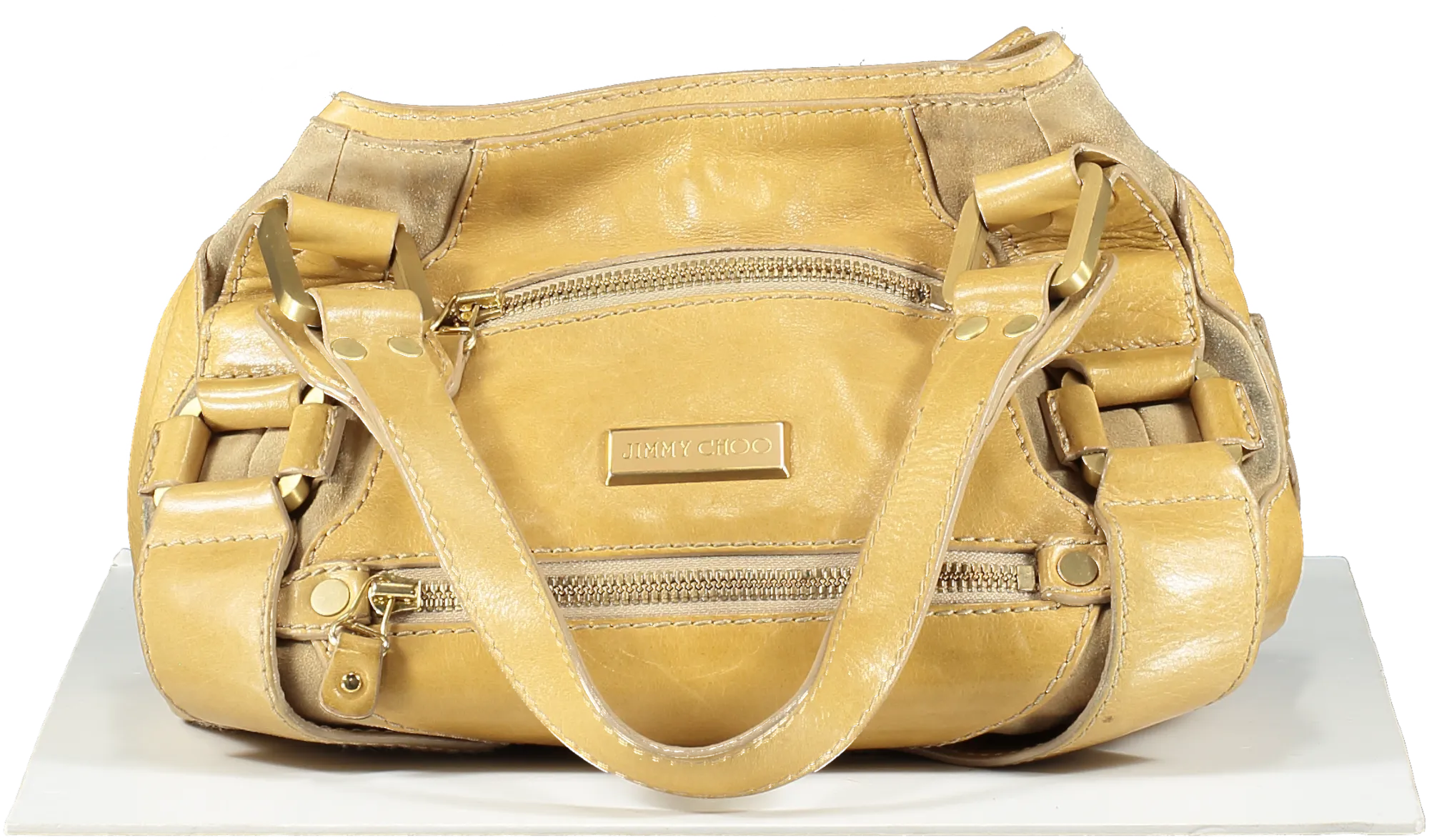 Jimmy Choo Yellow Sand Leather Top Handle Bag