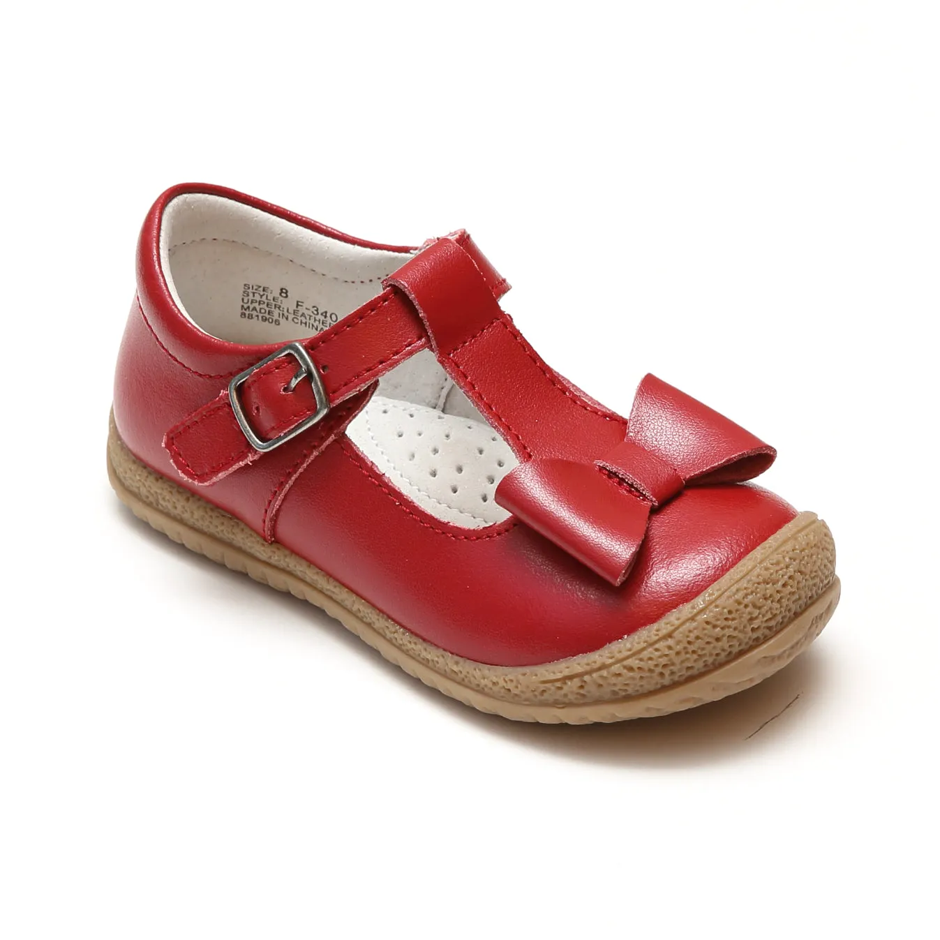 L'Amour Girls Red T-Strap Bow Mary Janes