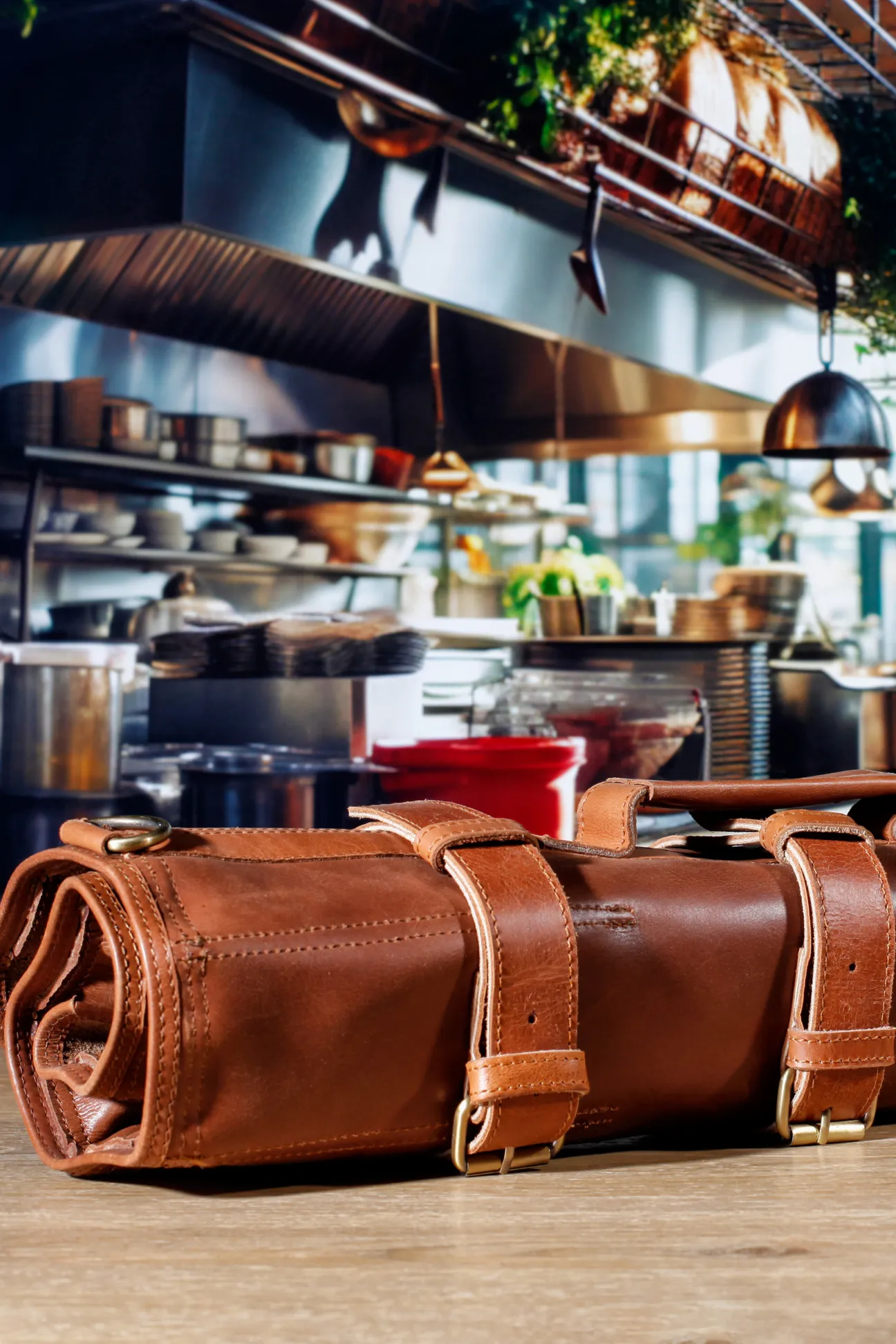 Leather Knife Roll- Brown and Tan