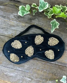 Luxury Velvet Palm Leaves Eye Mask - Charcoal