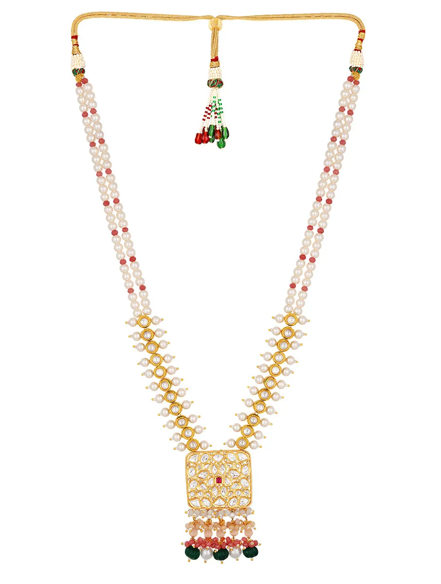 Micron gold polished brass, Agates, Kundan Polki, Shell Pearls Necklace Set