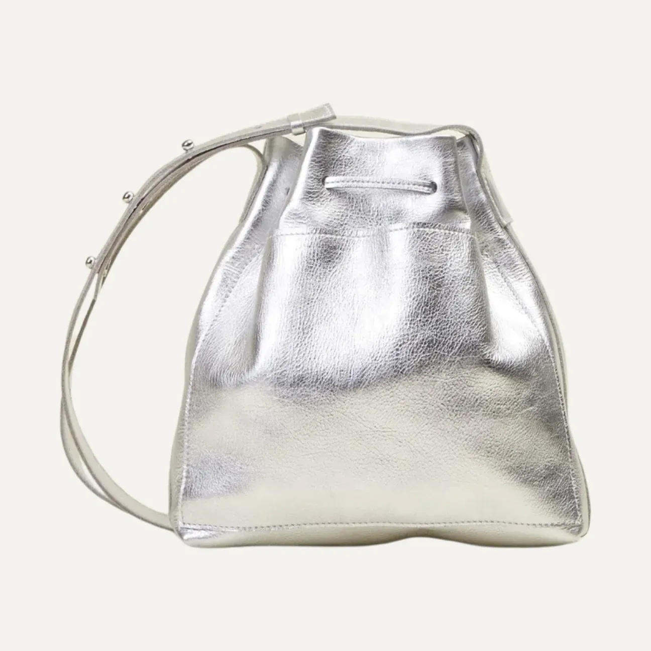 Mini Crossbody Tote | Silver Metallic Leather   Silver Hardware