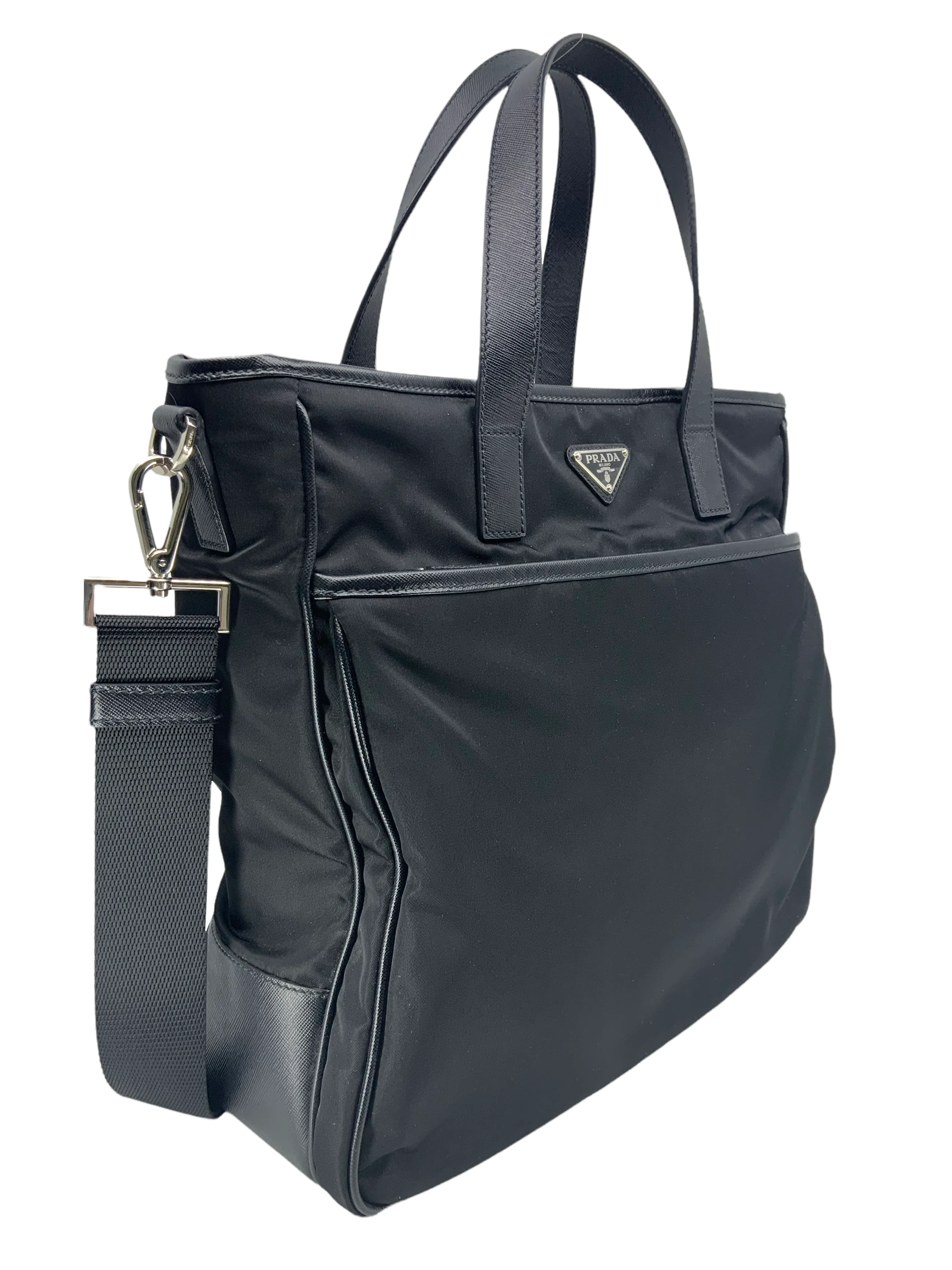 PRADA Zip Convertible Re-Nylon Shopping Tote with Saffiano