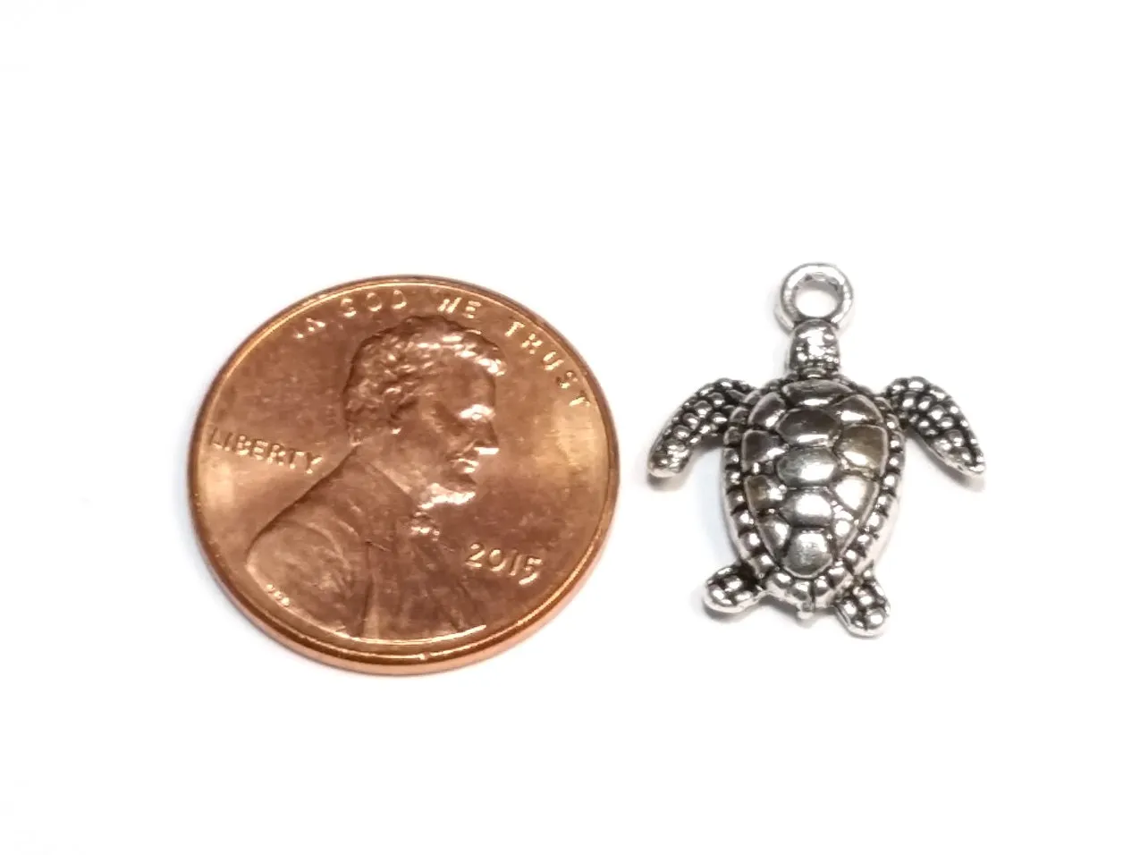 Sea Turtle Pendant Charms, Silver Turtle, Antique Silver Pewter 3 Dimensional Pendant, Lead Free, 18x13mm, Lot Size 20, #1079