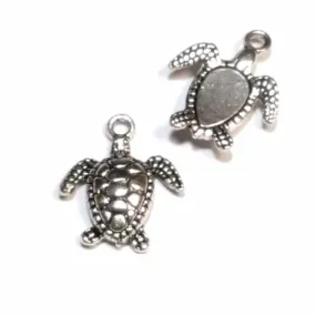 Sea Turtle Pendant Charms, Silver Turtle, Antique Silver Pewter 3 Dimensional Pendant, Lead Free, 18x13mm, Lot Size 20, #1079