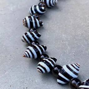 Shell, Smokey Topaz, Onyx Necklace with oxidized sterling silver