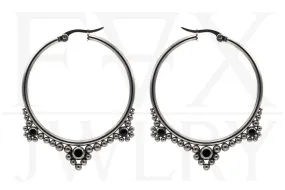 Silver Onyx Tribal Hoops