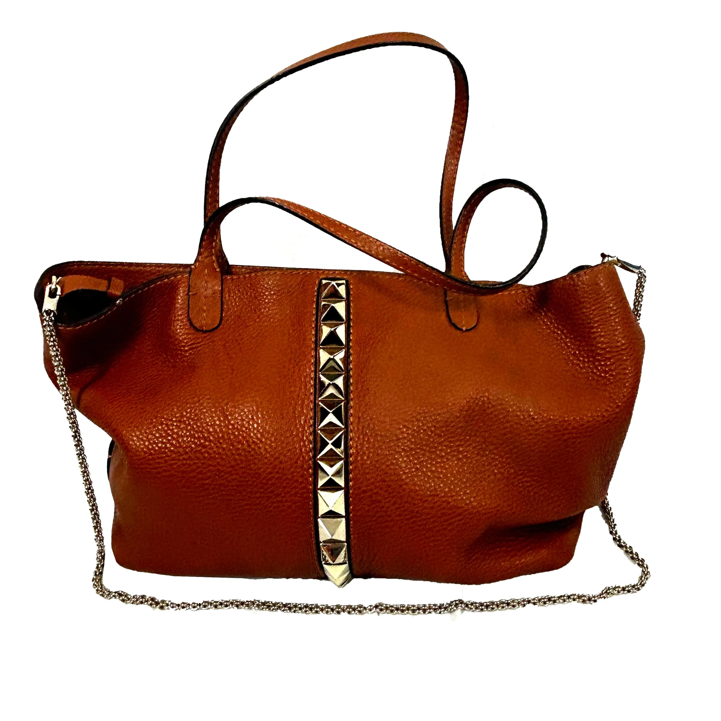 Valentino Tan Pebbled Leather Rockstud Spike Tote Bag