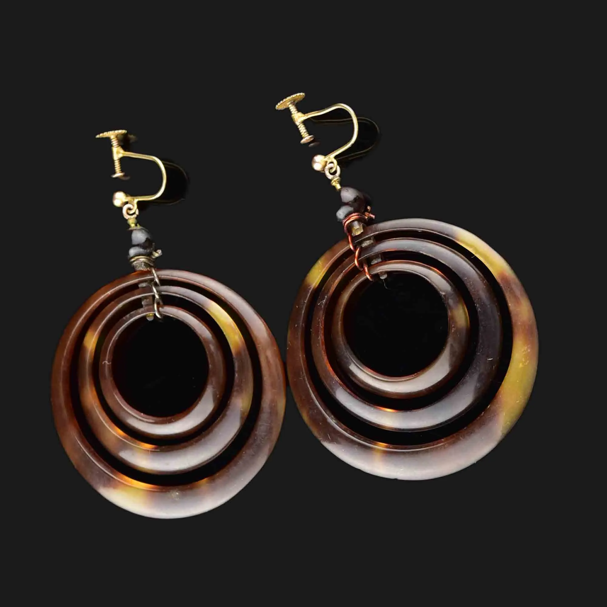 Victorian Triple Hoop Tortoise Shell Gold Earrings