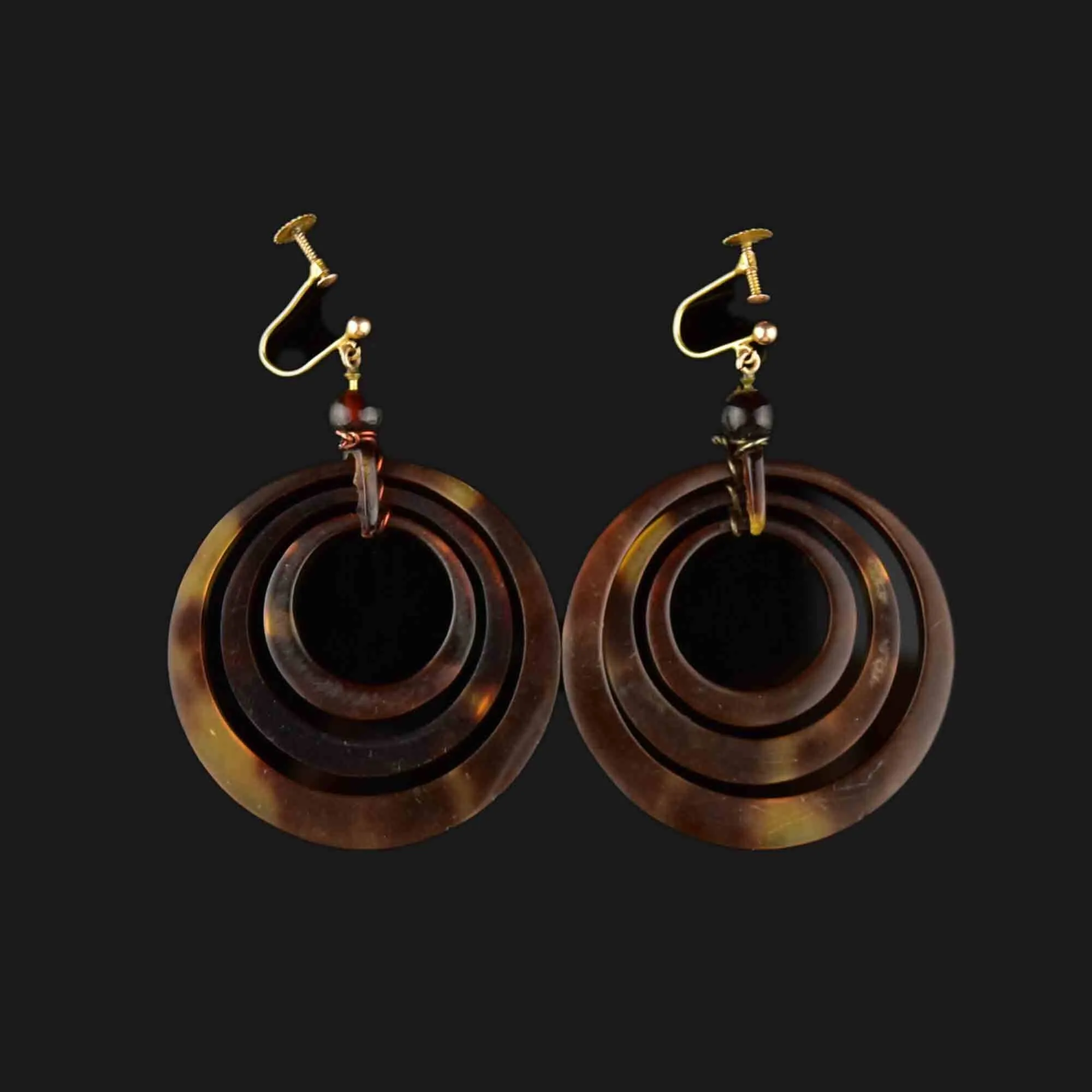 Victorian Triple Hoop Tortoise Shell Gold Earrings