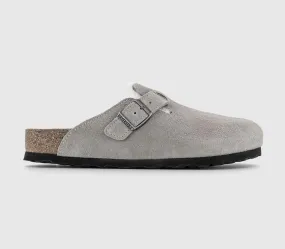 Womens Birkenstock Boston Shearling Suede Stone Coin